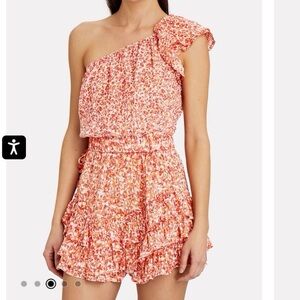 Poupette St. Barth One-Shoulder Floral Mini Dress - Orange Pink and White